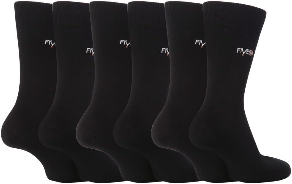 6 pairs Mens FiveG Plain Trouser Socks made with Fairtrade Cotton 6-11 uk, 39-45 eur (Black)