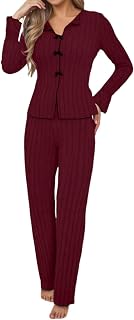 Long Sleeve Pajama Set For Women Cotton 2025 Lounge Sets Long Sleeve Sleepwear Soft 2 Piece Pjs With Pockets