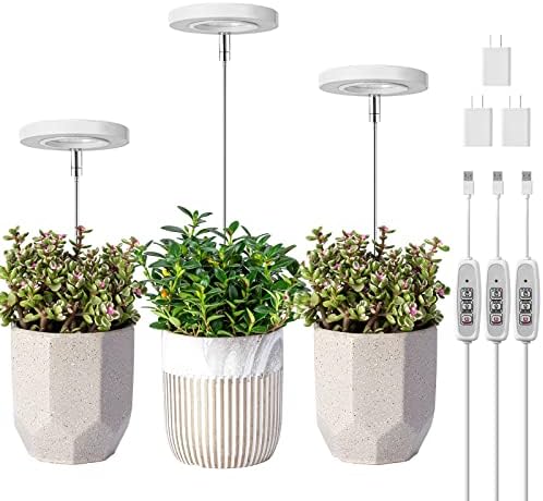 LORDEM Grow Light, Full Spectrum LED Plant Light for Indoor Plants, Height Adjustable Growing Lamp with Auto On/Off Timer 4/8/12H, 4 Dimmable Brightness, Ideal for Small Plants, Pack of 3