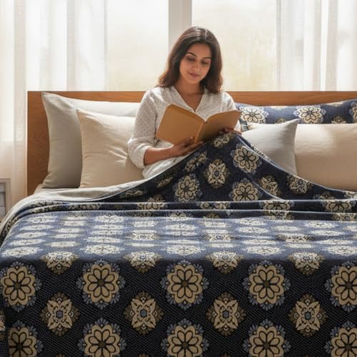 Image of LITO LINEN AND TOWEL 310 GSM Solapur Chaddar Single Size Cotton Reversible Blanket for All Season 60 inch x 90 inch (Multi, 60 inchx90 inch)