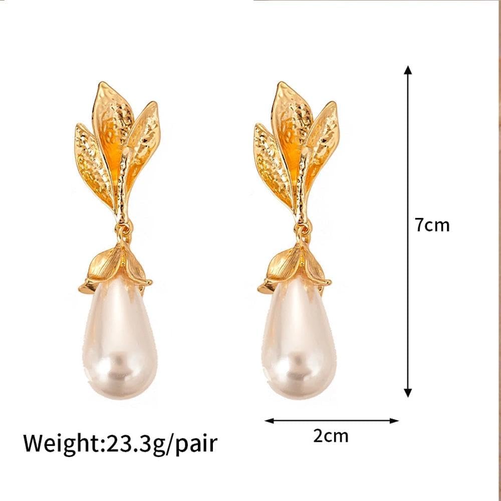 Chunky Textured Flower Pearl Dangle Earrings for Women,Vintage Teardrop Pearl Tassel Statement Earrings,Charming Trendy Jewelry Accessories Gifts - Image 3