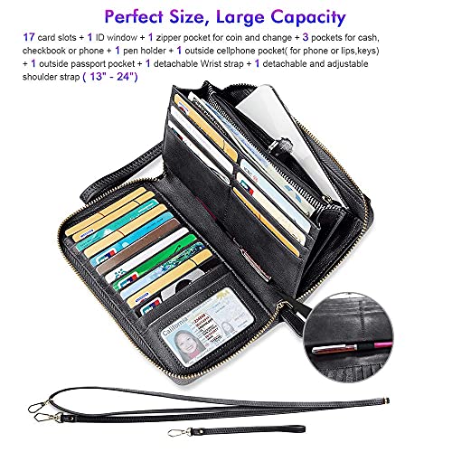 Nuoku Black Rfid Wallet Purse Wristlet Crossbody Clutch+Brown Wristlet Small Crossbody Cellphone Purse For Women thumb #3