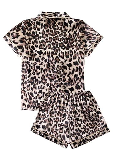 Image of Remidoo Women's Silk Satin Pajama Set Striped Button Up Pjs Short Sleeve Loungewear
