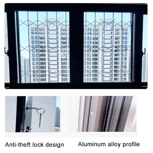 Griglia di sicurezza regolabile per bambini, in lega di alluminio, barriera di protezione anti-effrazione per finestre (110 x 80 cm) - Migliora la sicurezza e la sicurezza domestica