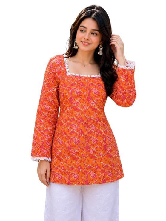 Image of Avayayat Women's Printed Short Kurti for Girls | Regular Wear Flared Tunic Top | Stylish & Comfortable Rayon Kurti