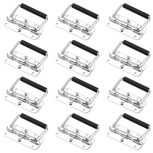 SEUICYNE Lot de 12 poignées pliantes en acier inoxydable - 110 mm x 40 mm - Poignée de caisse à ressort - Poignée argentée - Poignée de transport - Pour boîte de rangement, valise, porte, boîte à