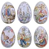 Dekoration: Diese bunten Ostereier aus Blech haben wunderschöne Muster, darunter verschiedene Hasenfiguren, Blumen, Eier und Küken, retro und zart. Das von speziell ausgewählte Hasenfamilienmuster passt sehr gut zu den Besonderheiten von Ostern und die einzigartige Dekoration kann die Atmosphäre von Ostern verstärken.