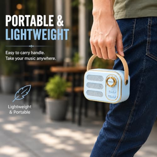 Image of Fire turtle Vintage Bluetooth Wireless Speaker | 10W RMS Loud Sound | Retro Design with Type-C Charging, 8H Battery Backup, USB & AUX Input, Portable Home & Outdoor Speaker (SkyBlue)