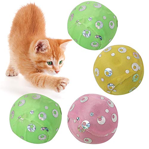 Dorakitten 4PCS Cat Ball Toy Interactive Funny Sequin Kitten Toy Ball