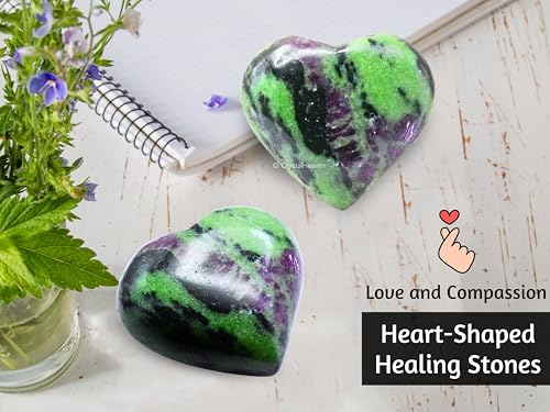 Image of Certified Ruby Zoisite Crystal Heart Palm Pebbles Stones for Anxiety Stress Relief Massage - AAA Grade Original Healing Gemstone Agate Heart Palm Stone for Yoga Meditation Spiritual