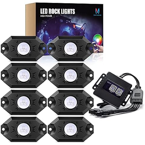 MICTUNING 2nd-Gen RGB LED Rock Lights with Bluetooth Controller, Timing Function, Music Mode - 8 Pods Multicolor Neon LED Light Kit Cover