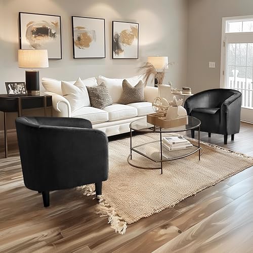 Yaheetech Barrel Chair, Modern Accent Chair Comfy Velvet Armchair Club Sofa Chair Vanity Chair for Living Room Bedroom Office Small Space, Black - Image 5