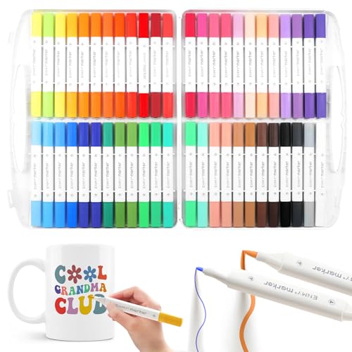 Vexran Lot de 48 crayons de peinture pour porcelaine avec double pointe - 48 couleurs - Passe au lave-vaisselle - Crayons en céramique et verre pour peindre...