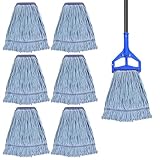 6 Pack Mop Head Replacement Commercial Heavy Duty Cotton Blue Mop Heads Replacement Reusable Looped End String Mop Refill for Industrial Residential Use