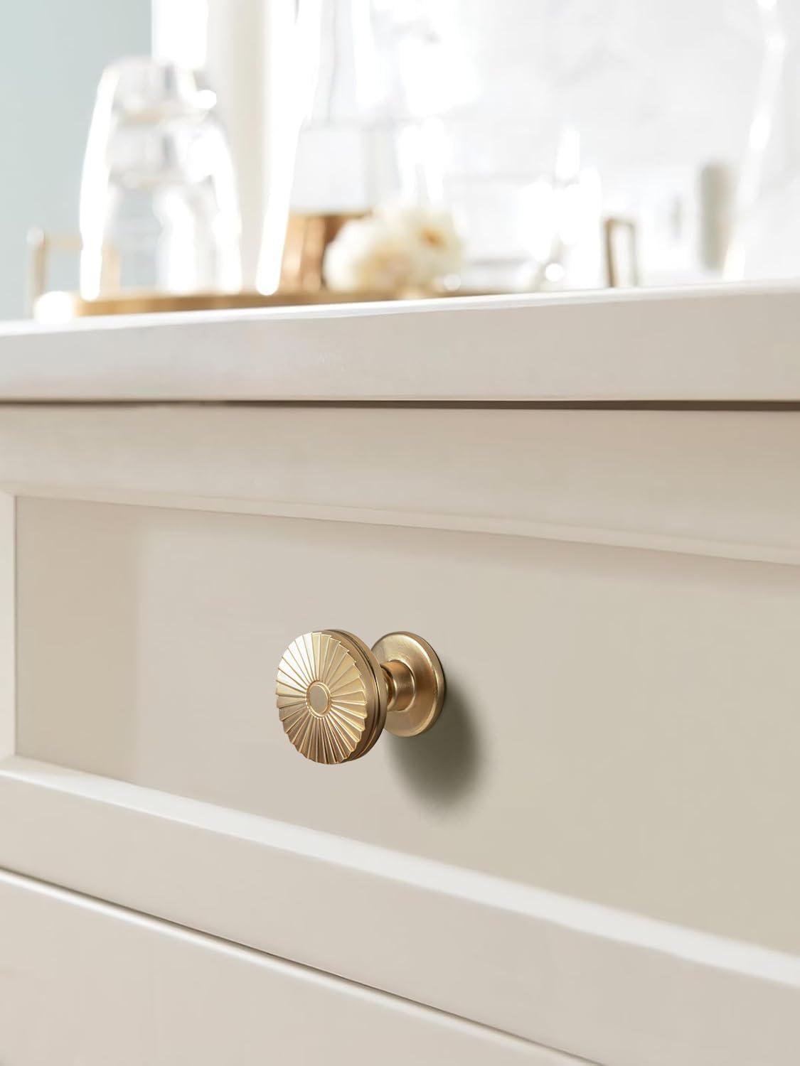 Goo-Ki Champagne Bronze Cabinet Drawer Knobs Luxury Zinc Alloy Kitchen Hardware - 6 Pack Champagne Gold Flower Single Screw Knob Bar Pull Handles for Cupboard Wardrobe,9615UBR-DK