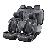 FLORICH Gray and Black Leather Seat Covers Full Set for 5 Seats - Compatible wit...