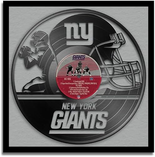 Miniatura 22 de Sporticulture Arte de Pared de Fútbol en Vinilo con Marco Decorativo en Estilo de Disco de Vinilo - 13X13 Pulgadas, Pósteres de la NFL para New York