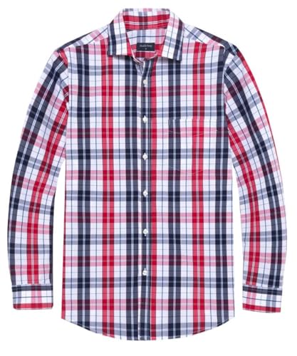 Double Pump Mens Button Down Long Sleeve Shirts Regular Fit Dress Shirts Business Casual Plaid Shirts-(18TC02-XL)