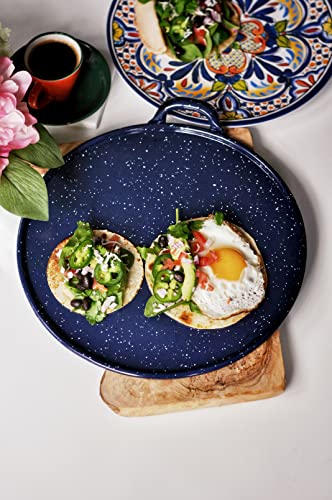 Imusa Usa 11" Round Blue Speckled Enamel On Steel Comal With Side Handle #TOP3