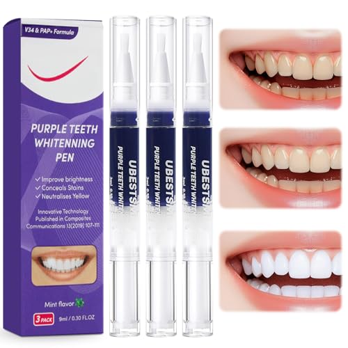 3 Piezas Lápiz Blanqueador Dental, Gel Blanqueador de Dientes, Morado Teeth Whitening Stick, Profesional Blanqueamiento Dental,Elimina las Manchas Efectivo, Rápida Blanquear los Dientes