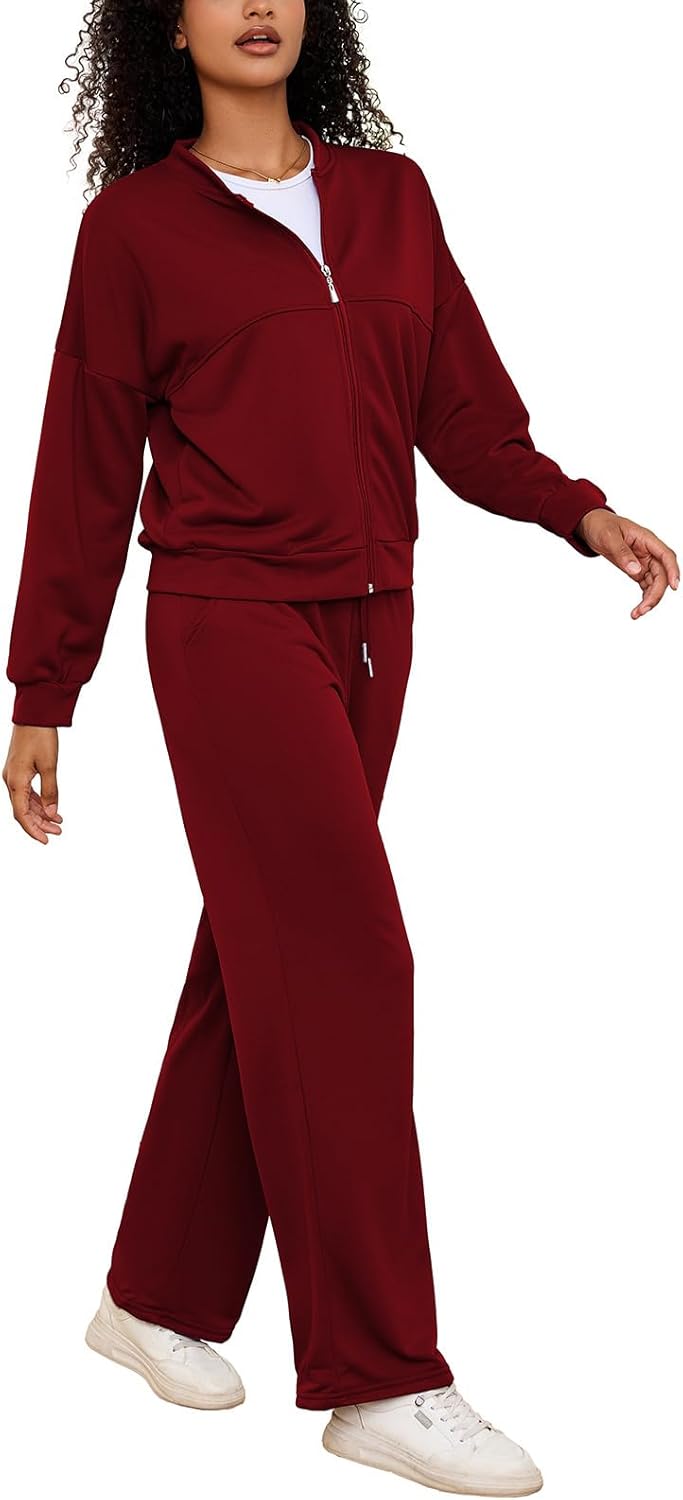 PINSV Women's 2 Piece Outfits Sweatsuits Full Zip Sweatshirts Wide Leg Sweatpant Sets Tracksuits - Image 4