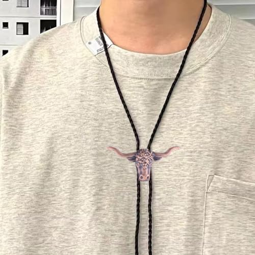 Image of HUABOLA CALYN Native American Bolo tie Rodeo Cowboy Leather Necktie Western Bolo ties for Men Women Necktie for Concert Fans
