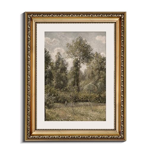 InSimSea Arte da parete retrò con cornice dorata, decorazione da parete vintage con pioppi, stampa su tela, decorazione rustica, dipinti con cornice antica, dipinti paesaggistici, 27,9 x 35,5 cm
