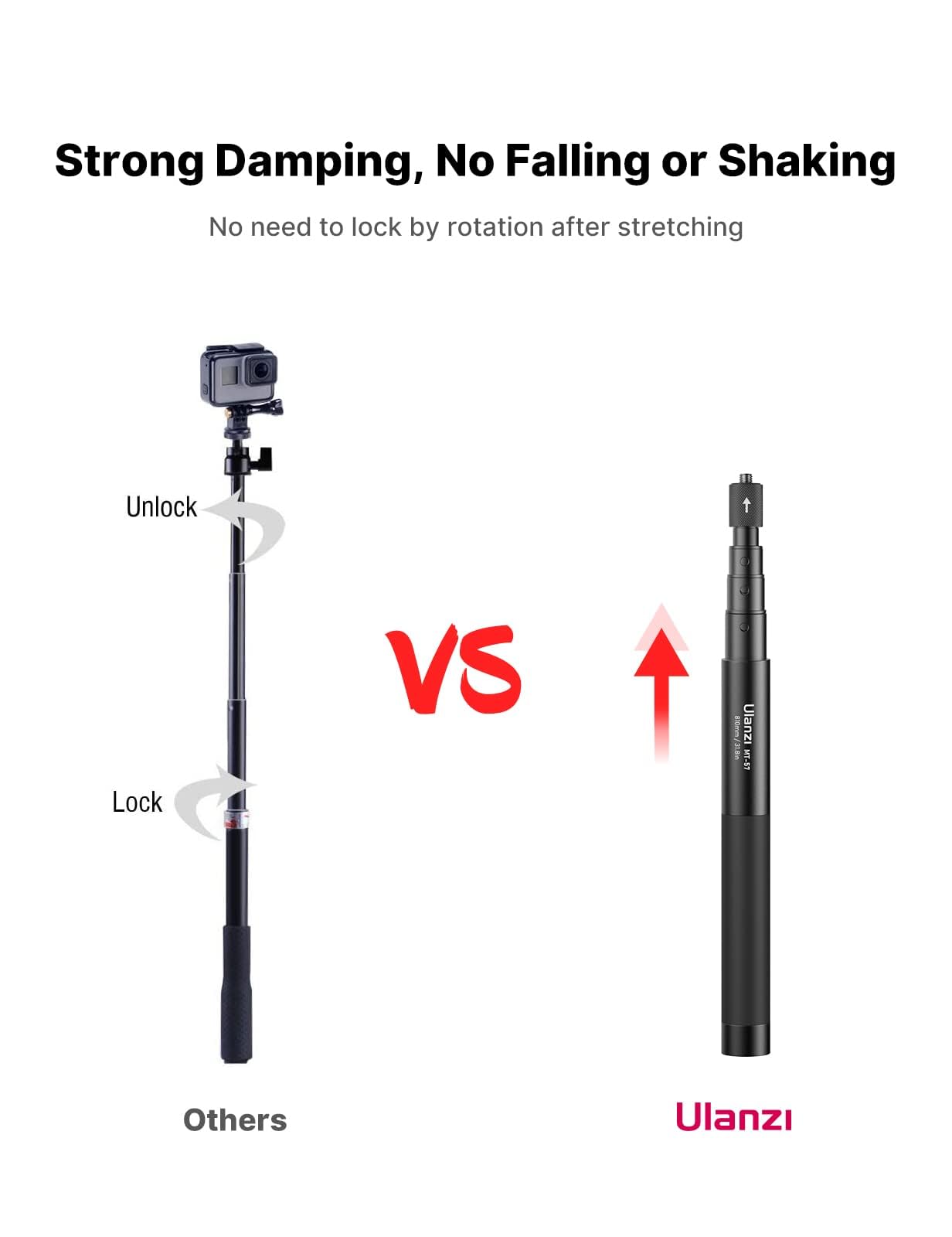 Palo selfie ULANZI MT-58 para Insta 360 y cámaras de acción compatibles con Go Pro Hero 11/10/9/8/7, Insta360 One XR/RS/GO 2, DJI Osmo Action