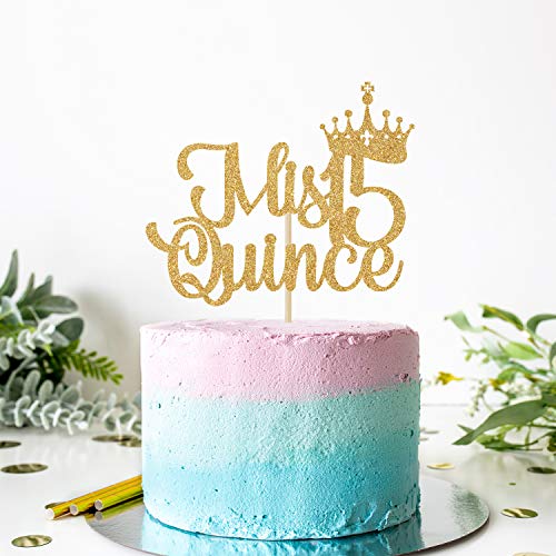 Mis Quince 15 Cake Topper, Hello 15, Cheers To 15 Years, 15Th Birthday/Anniversary Party Decorations Gold Glitter. #TOP3
