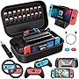 HEYSTOP Case Accessories Kit Compatible with Nintendo Switch 12 in 1 Switch Carry Case PlayStand Grip Steering Wheel, Grip, Screen Protector Protective Case Cover Thumb Grips Charger Cable