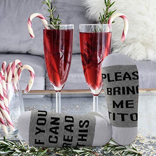 JXGZSO 2 Pairs Tito Lover Socks Vodka Lover Gift If You Can Read This Please Bring Me Titos Socks Alcohol Lover Socks (Titos Grey Ankle Socks)