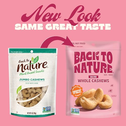 Image of Back to Nature Nuts, Non-GMO Sea Salt Roasted Jumbo Cashews, 9 Ounce (Pack of 9) | Whole Cashews, Kosher, No Dairy Added, Plant Based, Non GMO No High Fructose Corn Syrup No Artificials, Wholesome Snacks 9oz