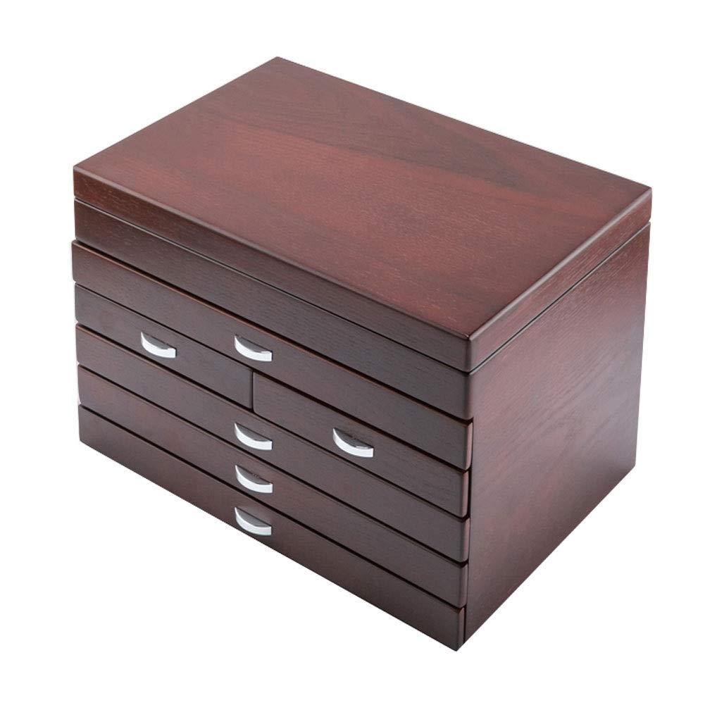 Jewelry Box Wooden Showcase Six Layers of Large Capacity with Mirror Velvet Versatile Storage Box for Ring Necklace