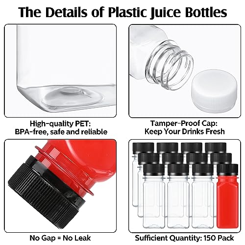 Sliner 150 Pcs 2oz Clear Plastic Bottles Mini Juice Bottle with Screw Lid Small Empty Reusable Liquid Vial Freezer Beverage Container Leak Proof for Juice Milk Water3