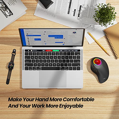 Wireless Trackball Mouse, Rechargeable Ergonomic Design, Index Finger Control With 5 Adjustable Dpi, 3 Device Connection (Bluetooth Or Usb), Compatible For Pc, Laptop, Ipad, Mac, Windows, Android #TOP6