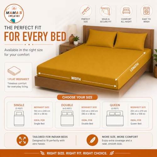 Image of Queen Size Bed Sheet - 600 Thread Count Single Flat Sheet Only - Long Staple Egyptian Cotton Top Sheet Wrinkle & Fade Resistant - Gold