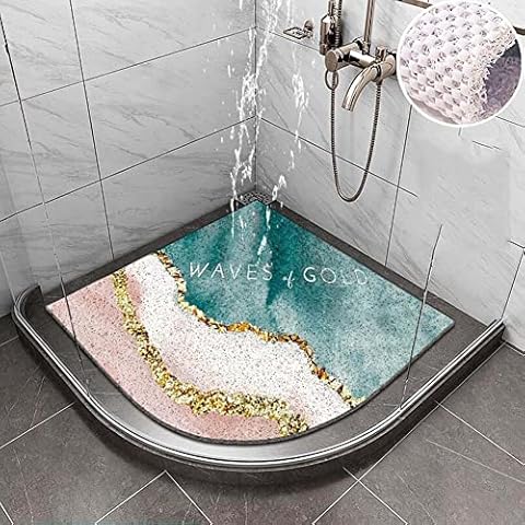 MOTT 50 Sector Loofah Mat Bathtub Mat for Wet Areas,Bathroom Corner Shower Mat Foot Massage,Quick Drying Non-slip Safety Bath Mat with Drain,Phthalate Free,70x70cm Cover