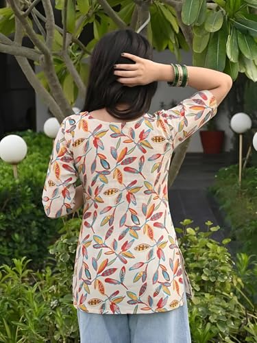 Image of Pinkmint Women Short Kurti | Cotton Blend Printed Tunic Top | Trendy Casual Top | Casual & Office Wear Ethnic Top for Jeans