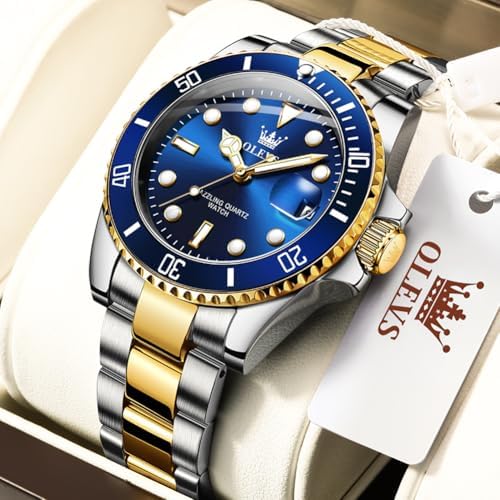 OLEVS Watches for Men Classic with Date Business Dress Luxury Big Face Green/...