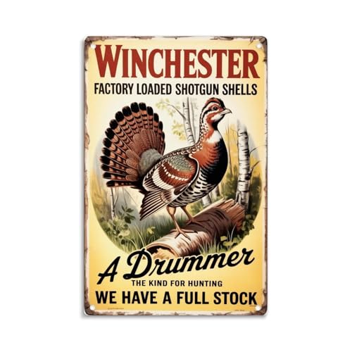 1pcs Winchester Shotgun Shells Drummer Bird Vintage Hunting Metal Sign print Suitable for room bathroom cave bar cafe garage garden and outdoor decoration 8 x12 inch】