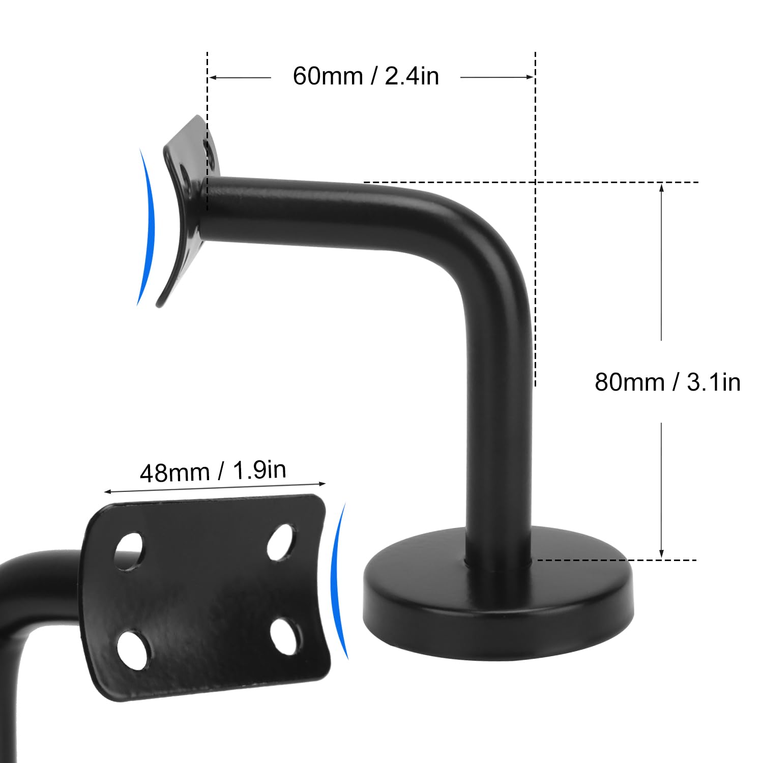 Staffa Per Corrimano In Acciaio Inox - Set Di 6 Supporti Curvi Per Ringhiere Da 6.1 Cm - Bianco - Con Viti Di Montaggio