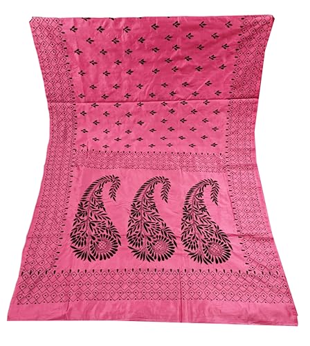 Image of SHRISTI CLOTHINGS Women's Hand Embroidered Cotton Silk Kantha Stitch Saree with Blouse Piece (SB430324 PINKD1)