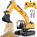 Shemira Remote Control Excavator, 13 Channel RC Excavator Toy for Boys 3-5 4-7 8-12 Year Old, 2.4Ghz RC Construction Vehicles with Metal Shovel & Light & Sound, Kids Christmas Birthday Gifts