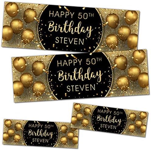 1 x 6FT Large Banner | Happy Birthday Personalised Birthday Banners | 21st 50th 60th 40th 16th 70th 30th 80 18th | Birthday Decorations Birthday Banners | Black Gold Print
