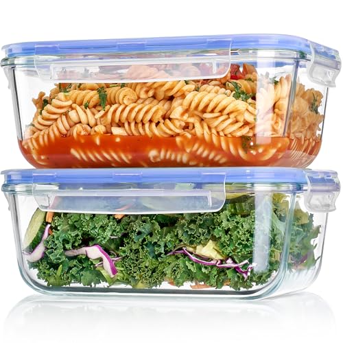 Image of Vtopmart 2Pack 1860ml /63oz Large Glass Storage Containers With Lids, Blue