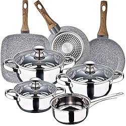 Cazuelas San Ignacio Opiniones Bateria de cocina 7 piezas SAN IGNACIO Faro, acero inoxidable, con juego sartenes (18/22 cm) y grill 28x28 cm SAN IGNACIO Daimiel en aluminio forjado