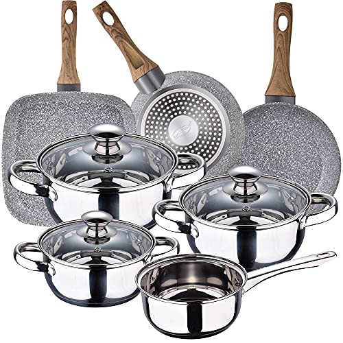 Bateria de cocina 7 piezas SAN IGNACIO Faro, acero inoxidable, con juego sartenes (18/22 cm) y...