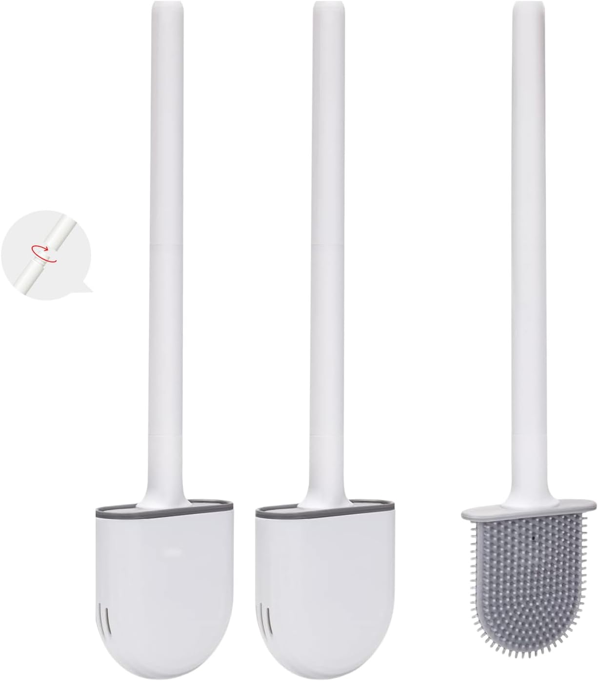 Silicone Toilet Brushes & Holders, 2 Pack Deep Cleaner Silicone Toilet Brush with No-Slip Long Plastic Handle Quick Drying Flexible Bristles toilet brushes Wall Mounted Flex Cleaner brush for Bathroom