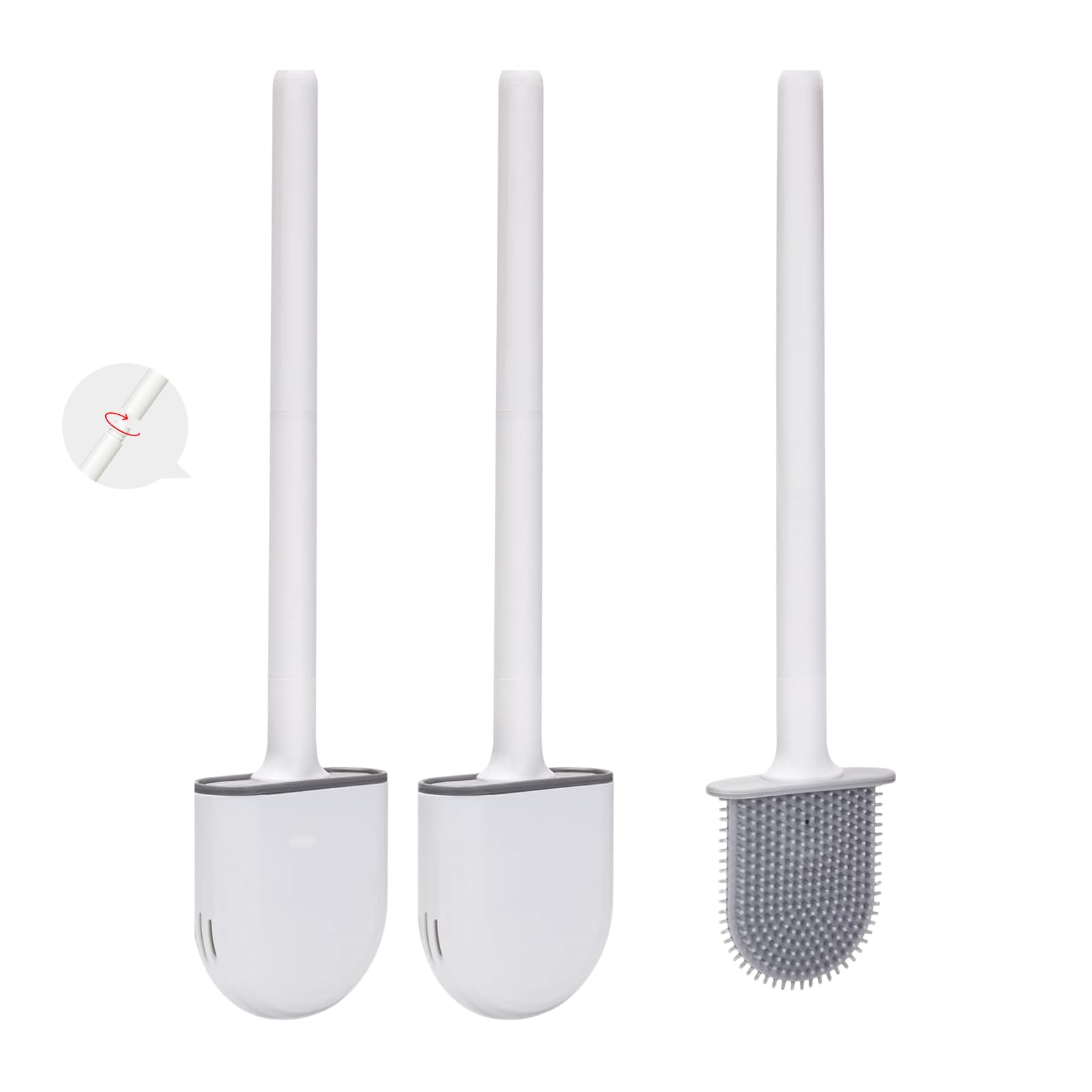 Silicone Toilet Brushes & Holders, 2 Pack Deep Cleaner Silicone Toilet Brush with No-Slip Long Plastic Handle Quick Drying Flexible Bristles toilet brushes Wall Mounted Flex Cleaner brush for Bathroom