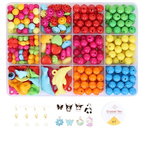 Image of Ambitieux DIY Bracelet Making Kit for Girls - 12 Types Colorful Beads with Charms, Elastic Thread, Earrings, Clasps & Rings - Jewellery Craft Kit for Kids, Birthday Return Gift, Rakhi Special Set for 2 3 4 5 6 7 8 9 10 years (8 mm opaque)